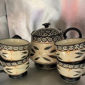 Vintage Temptations Hand Painted Tea Pot and Cups